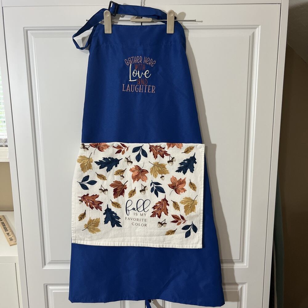 Custom Made Kitchen Apron With Embroidery & Removable Towel Washable Fall Gather
